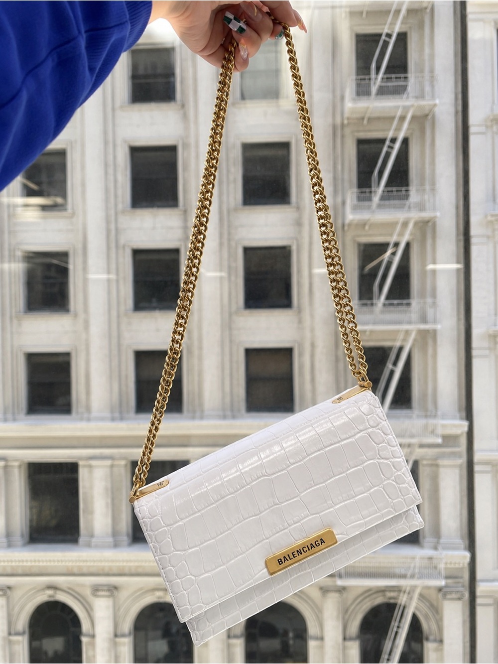 Balenciaga Small Triplet Crossbody Bag in White with Gold Chain